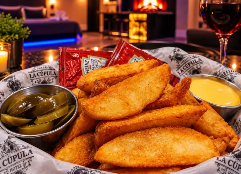 Papas en gajo con queso cheddar (300gr)